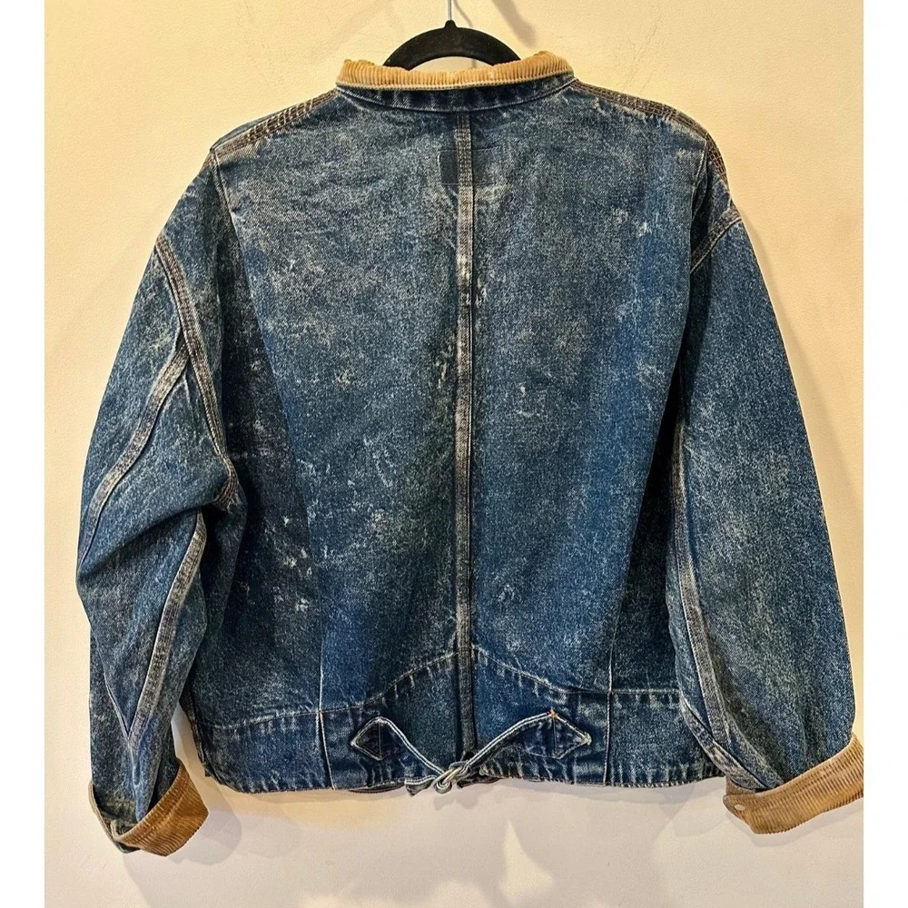 Levis Mens Blue Acid Wash Boxy Denim Jacket M 75073 Corduroy Collar Sleeves VTG
